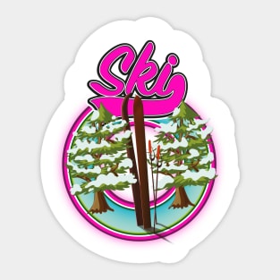 vintage ski pink logo Sticker